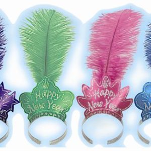 Assorted Glittered Happy New Year Tiaras w/Matching Color Plumes