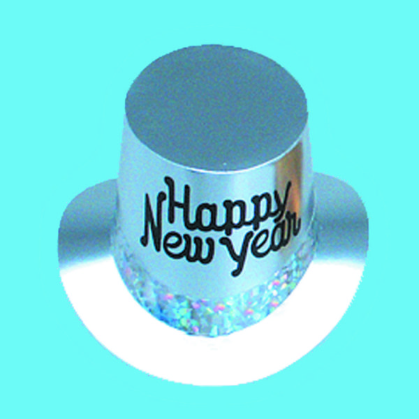 Silver with Prismatic Band & Black Happy New Year -Bulk-