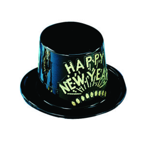 Black Top Hat with Gold Glitter Happy New Year