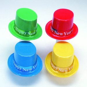 Plastic Happy New Year Top Hat with Foil Band