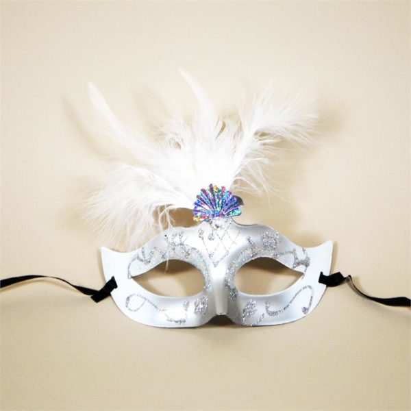 Feather Silver Mask with White