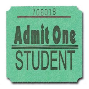 Admit One Student Billboard Roll Tickets Green