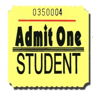 Admit One Student Roll Tickets Yellow
