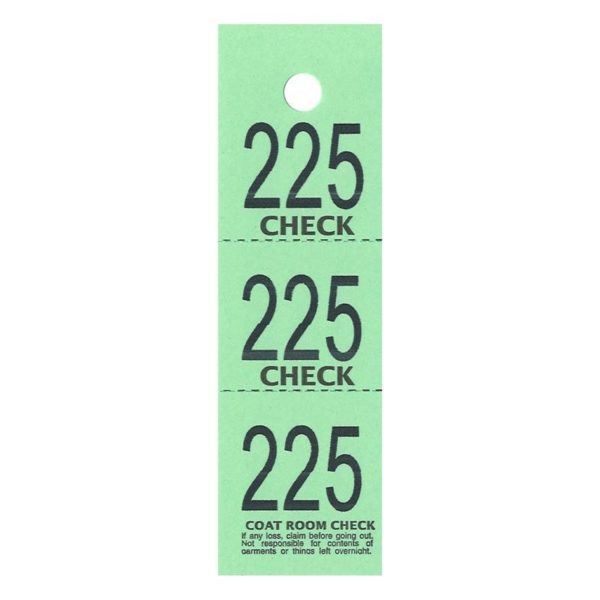 Green 3 Part Coat Check Tickets