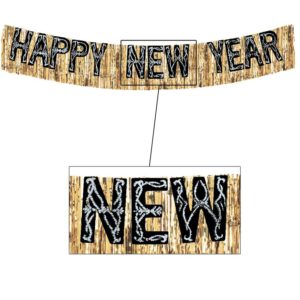 Glittered Foil Happy New Year Banner - Black & Gold