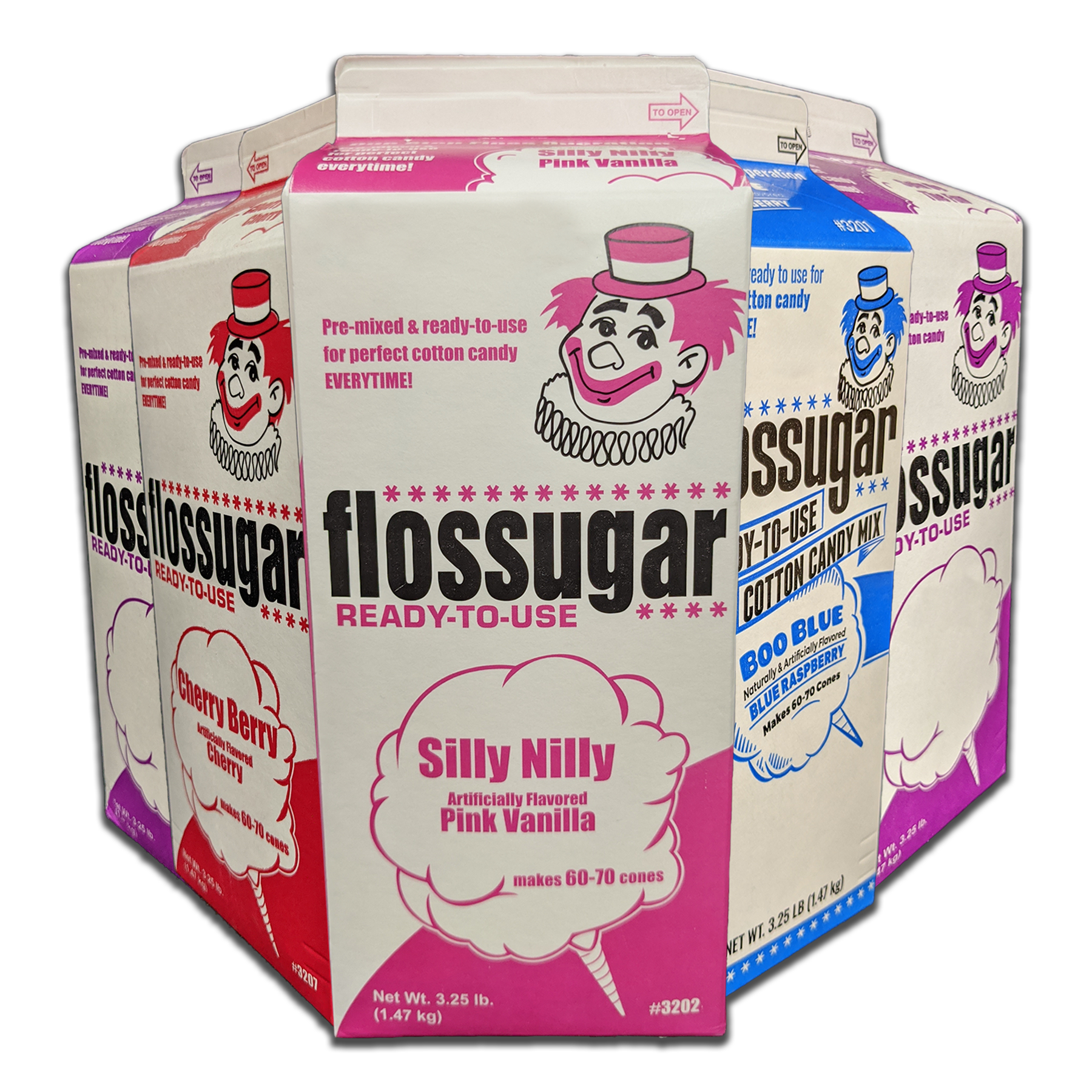 Candy Floss Sugar for Candy Floss Machine Pack of 4 Flavours 4 x 330g 